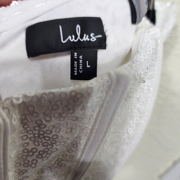 Lulus Glamorous Spirit White Sequin Strapless Bustier Jumpsuit L Wedding Party - Picture 9 of 9